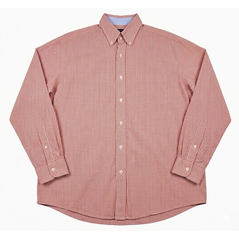 Nautica 16.5 L Men's Dress Shirt Orange Gingham Long Sleeve